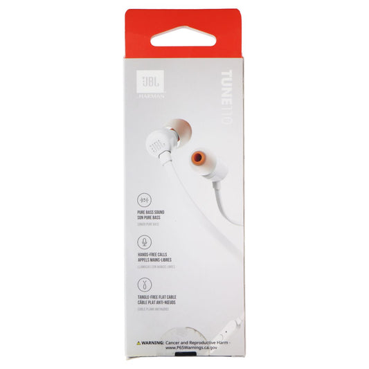 JBL Tune 110 Wired 3.5mm Headphones with In-Line Microphone/Remote - White Portable Audio - Headphones JBL - Simple Cell Bulk Wholesale Pricing - USA Seller