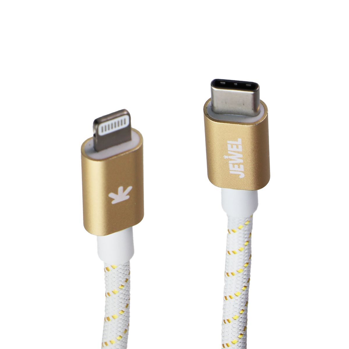 Jewel (4-Ft) USB-C to Lightning 8-Pin Braided Cable - White/Gold Cell Phone - Cables & Adapters JEWEL - Simple Cell Bulk Wholesale Pricing - USA Seller