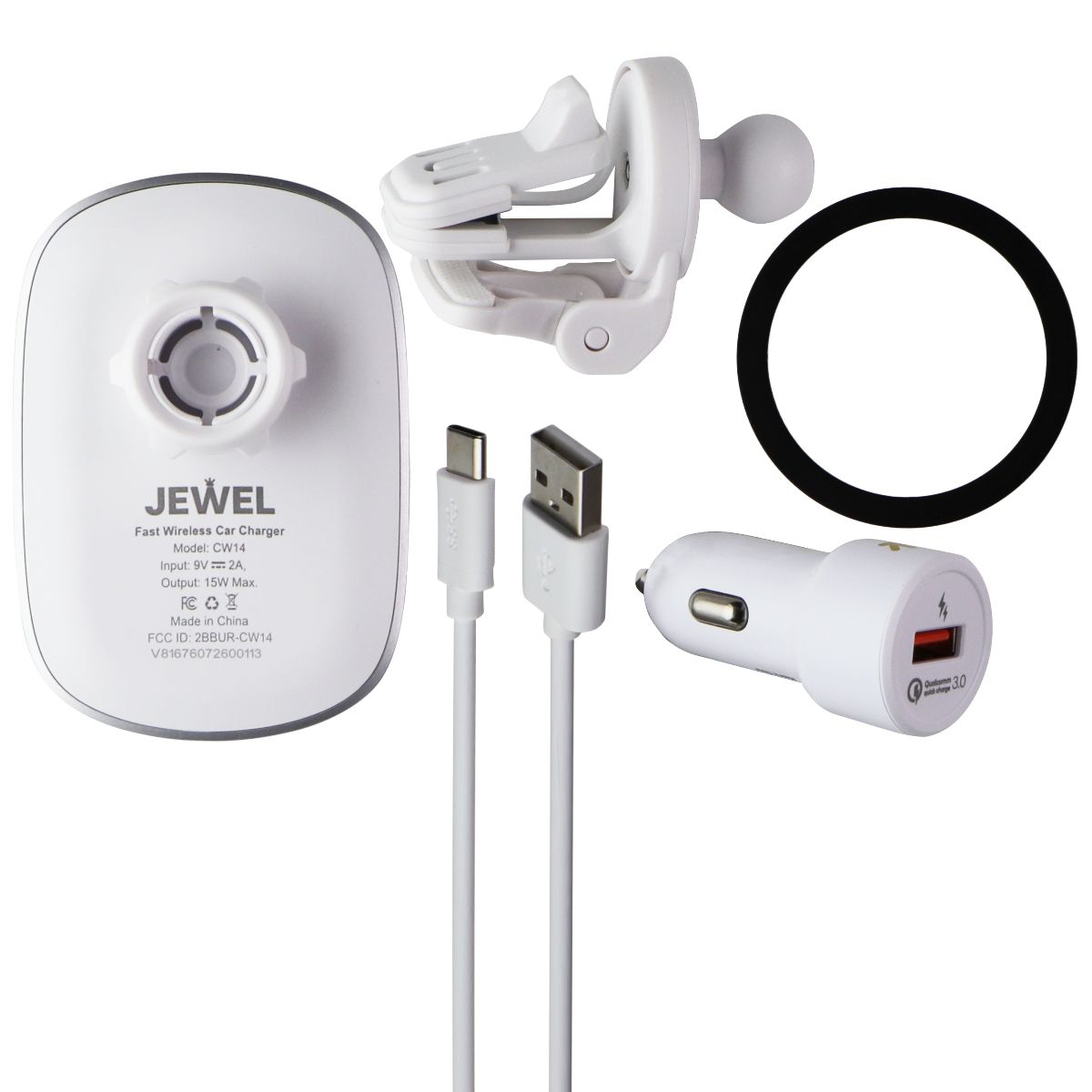 Jewel Magnetic 15W Powered Wireless Charging Car Mount - White Cell Phone - Chargers & Cradles JEWEL - Simple Cell Bulk Wholesale Pricing - USA Seller