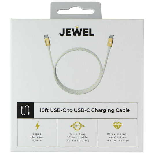 JEWEL (10Ft) USB-C to USB-C Charging Cable - White / Gold Cell Phone - Cables & Adapters JEWEL - Simple Cell Bulk Wholesale Pricing - USA Seller