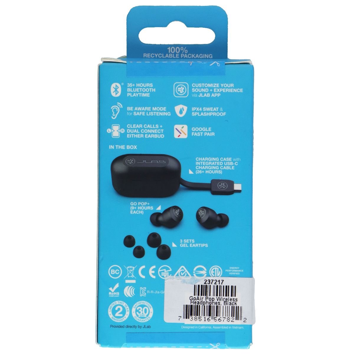 JLab Go Pop+ True Wireless Earbuds with 35+ Hours Playtime - Black Portable Audio - Headphones JLAB - Simple Cell Bulk Wholesale Pricing - USA Seller