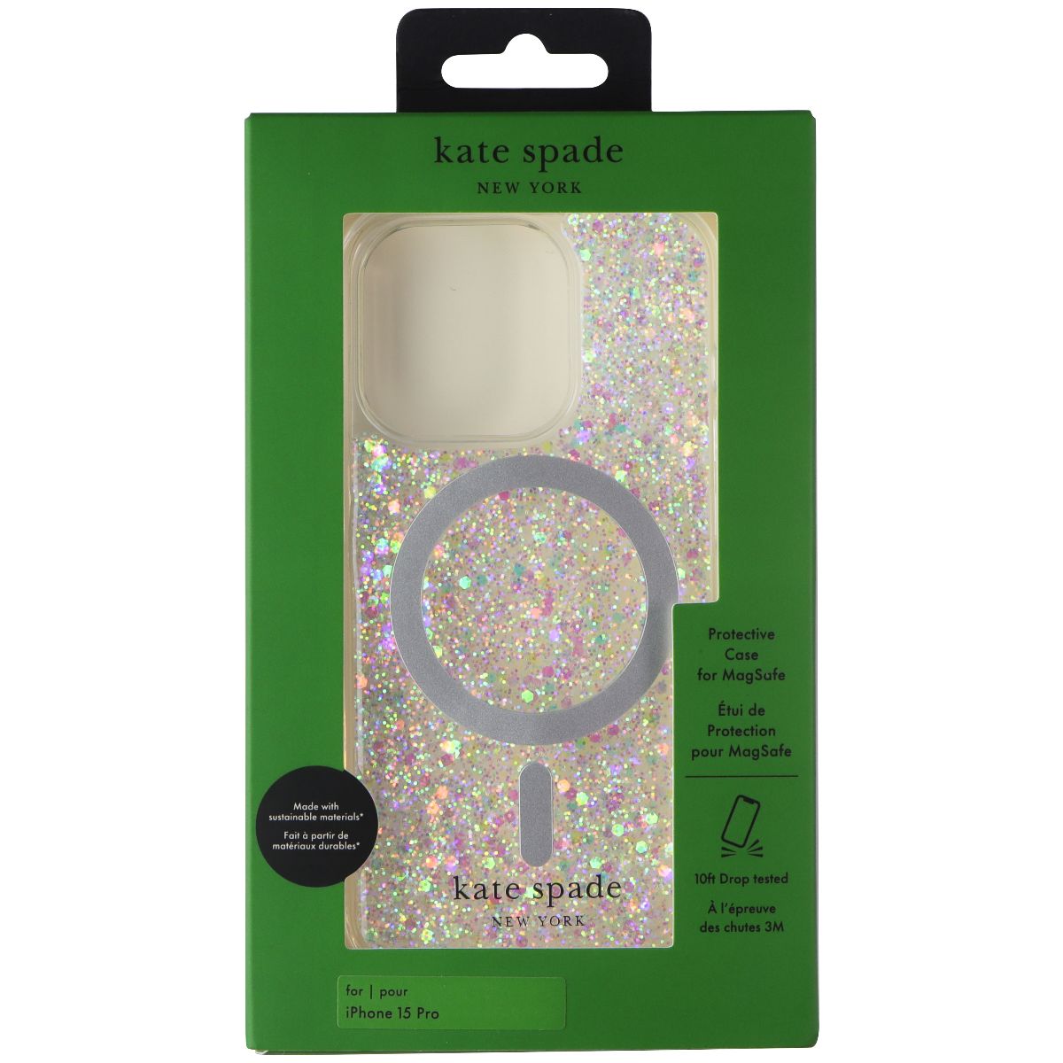 Kate Spade Protective Case for MagSafe for iPhone 15 Pro - Chunky Glitter Cell Phone - Cases, Covers & Skins Kate Spade - Simple Cell Bulk Wholesale Pricing - USA Seller