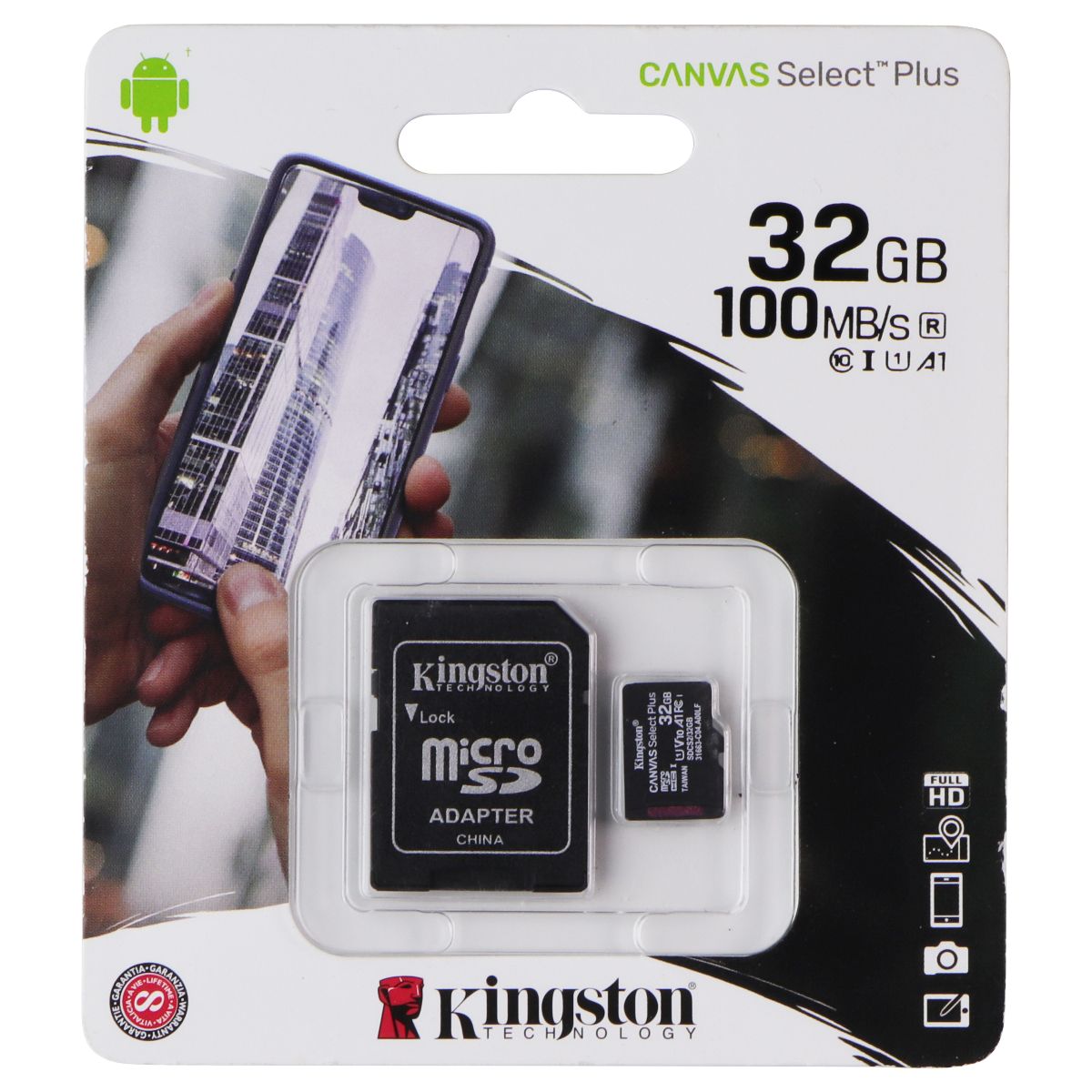 Kingston 32GB Canvas Select Plus microSDXC w/Adapter - A1 Class 10 V10 (100MB/s) Cell Phone - Memory Cards Kingston - Simple Cell Bulk Wholesale Pricing - USA Seller