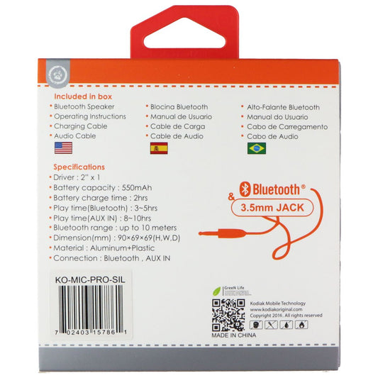 Kodiak (5W) micPRO Portable 3.5mm and Wireless Bluetooth Music Speaker - Silver Cell Phone - Audio Docks & Speakers Kodiak - Simple Cell Bulk Wholesale Pricing - USA Seller