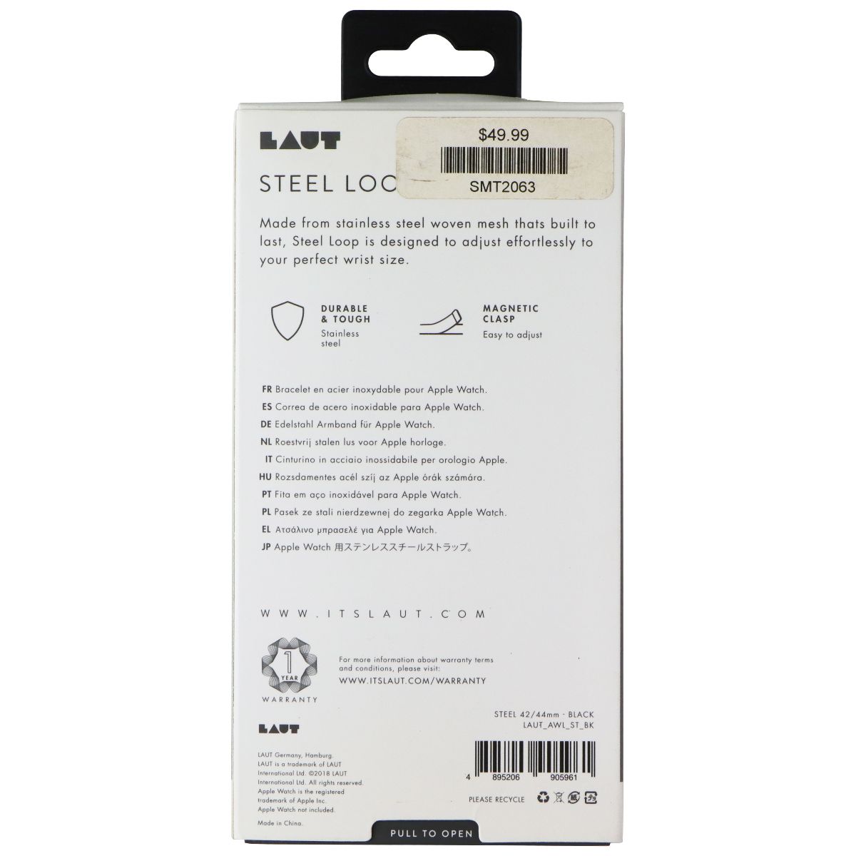 LAUT Steel Loop (42/44mm) Watch Strap for Apple Watch Series 1-5 - Black