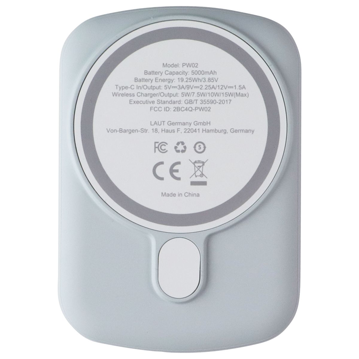 LAUT 5000mAh (19.25Wh/3.85V) Power Charge Handy Power Bank - Light Blue (PW02)