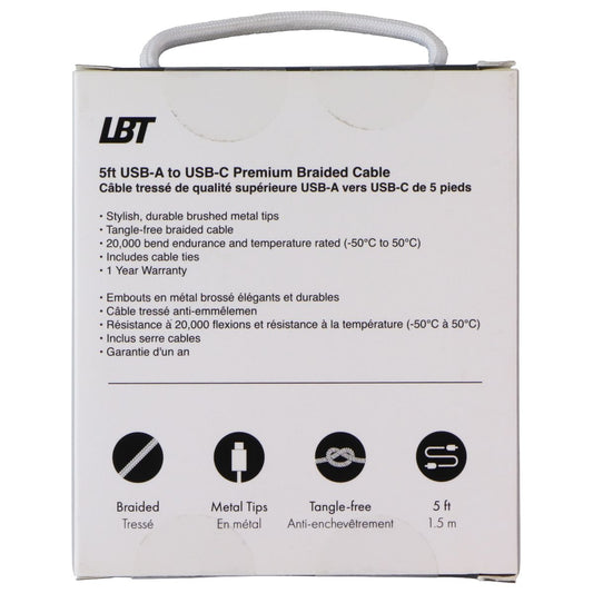 LBT (5-Foot) USB-A to USB-C Premium Braided Cable - White (LBTWT0501)