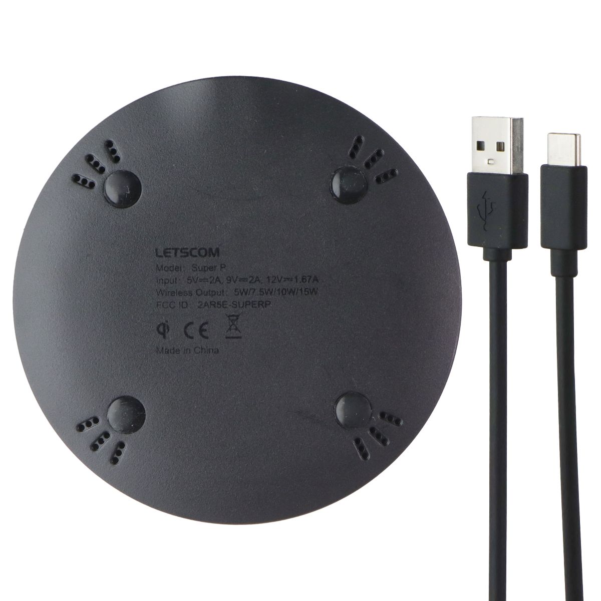 Letscom Super P 15W Wireless Phone Charger - Black Cell Phone - Chargers & Cradles LETSCOM - Simple Cell Bulk Wholesale Pricing - USA Seller