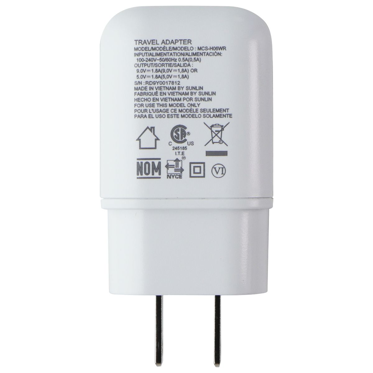 LG USB-A 9V/1.8A MCS-H06WR Fast Charge Wall Charger Cell Phone - Chargers & Cradles LG - Simple Cell Bulk Wholesale Pricing - USA Seller