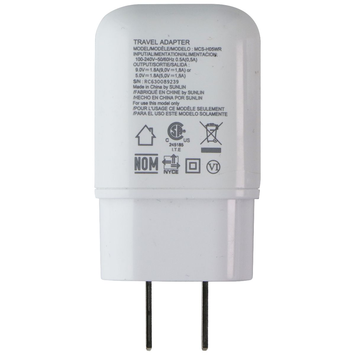 LG Travel Power Adapter USB Fast Charge 1.8 Amp Output MCS-H05WR - White