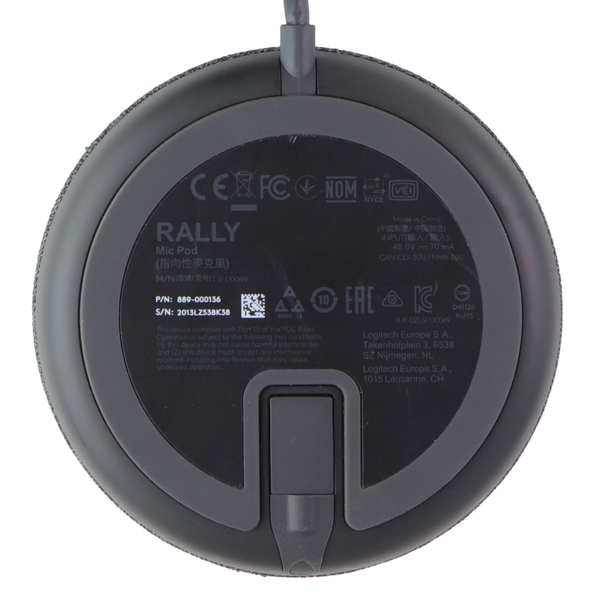 Logitech Rally Mic Pod Conference Speaker - Graphite (V-U0049) Telecom Systems - Conference Equipment Logitech - Simple Cell Bulk Wholesale Pricing - USA Seller