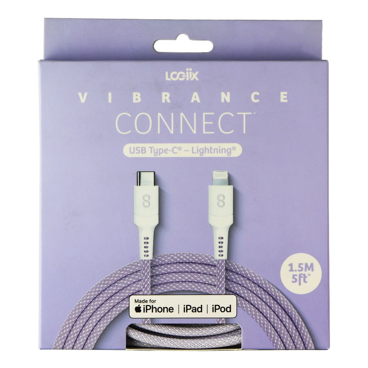 Logiix Vibrance Connect (5-ft) USB-C Type C to Lightning 8-Pin Cable - Purple Cell Phone - Cables & Adapters Logiix - Simple Cell Bulk Wholesale Pricing - USA Seller