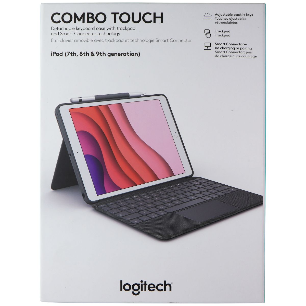 Logitech COMBO TOUCH Backlit Keyboard Case for iPad (7th, 8th & 9th gen) - Gray iPad/Tablet Accessories - Cases, Covers, Keyboard Folios Logitech - Simple Cell Bulk Wholesale Pricing - USA Seller