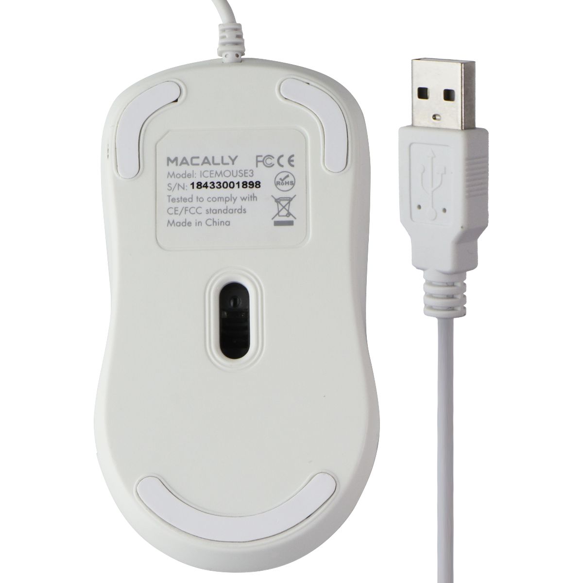 Macally (5-ft) USB Wired 3-Button Computer Mouse for Mac/PC - (ICEFROST3) White Keyboards/Mice - Mice, Trackballs & Touchpads Macally - Simple Cell Bulk Wholesale Pricing - USA Seller