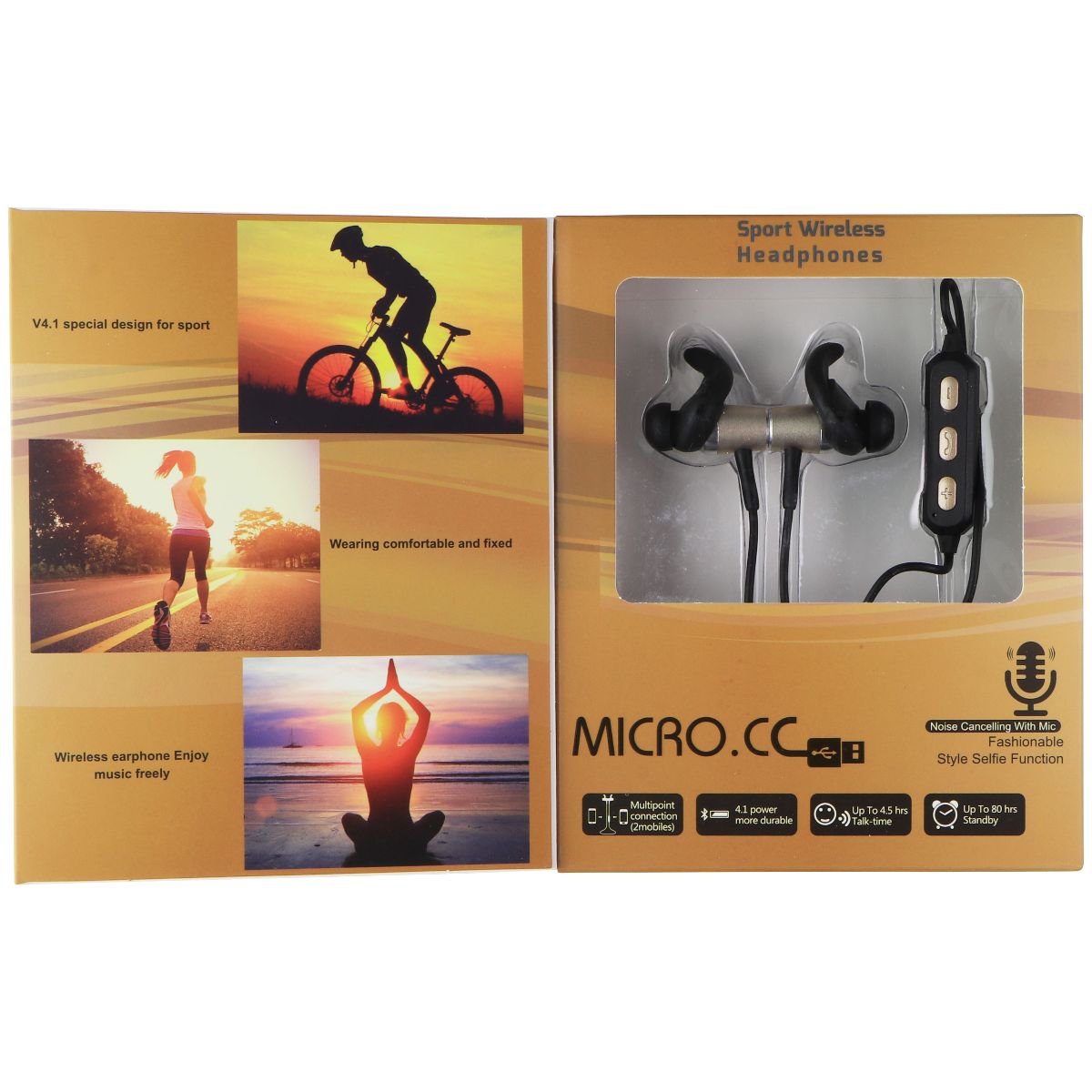 Micro.cc Magnetic Wireless Sports Headphones with Remote/Mic - Gold/Black Portable Audio - Headphones Micro.cc - Simple Cell Bulk Wholesale Pricing - USA Seller