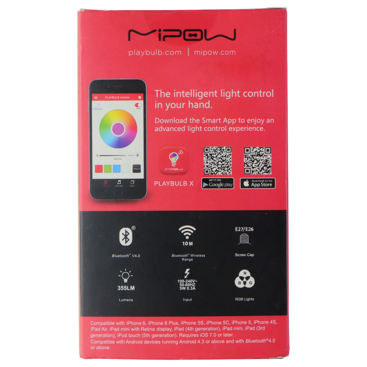 MiPow PlayBulb Rainbow Bluetooth Smart LED Color Light (BTL-200-WT) Lamps, Lighting & Ceiling Fans - Light Bulbs Mipow - Simple Cell Bulk Wholesale Pricing - USA Seller