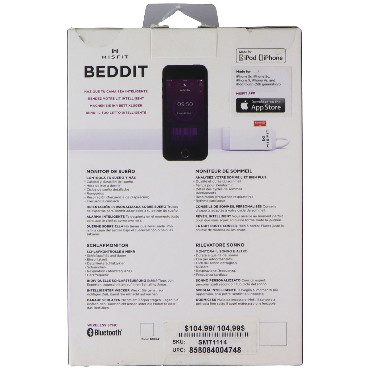 Misfit Beddit Sleep Tracker Monitor - White Fitness Technology - Heart Rate Monitors Misfit Wearables - Simple Cell Bulk Wholesale Pricing - USA Seller