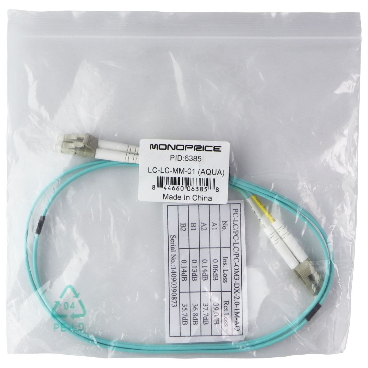 Monoprice Fiber Optic Cable LC to LC, OM3, 50/125 Type, 2mm, 3.3-Ft(1m) - Aqua Computer/Network - Optical Fiber Cables Monoprice - Simple Cell Bulk Wholesale Pricing - USA Seller