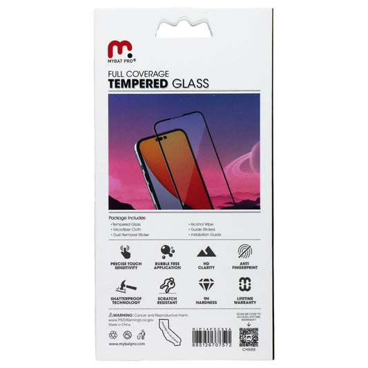 MyBat Pro Full Coverage Tempered Glass for Apple iPhone 14 Pro - Black Border Cell Phone - Screen Protectors MyBat Pro - Simple Cell Bulk Wholesale Pricing - USA Seller