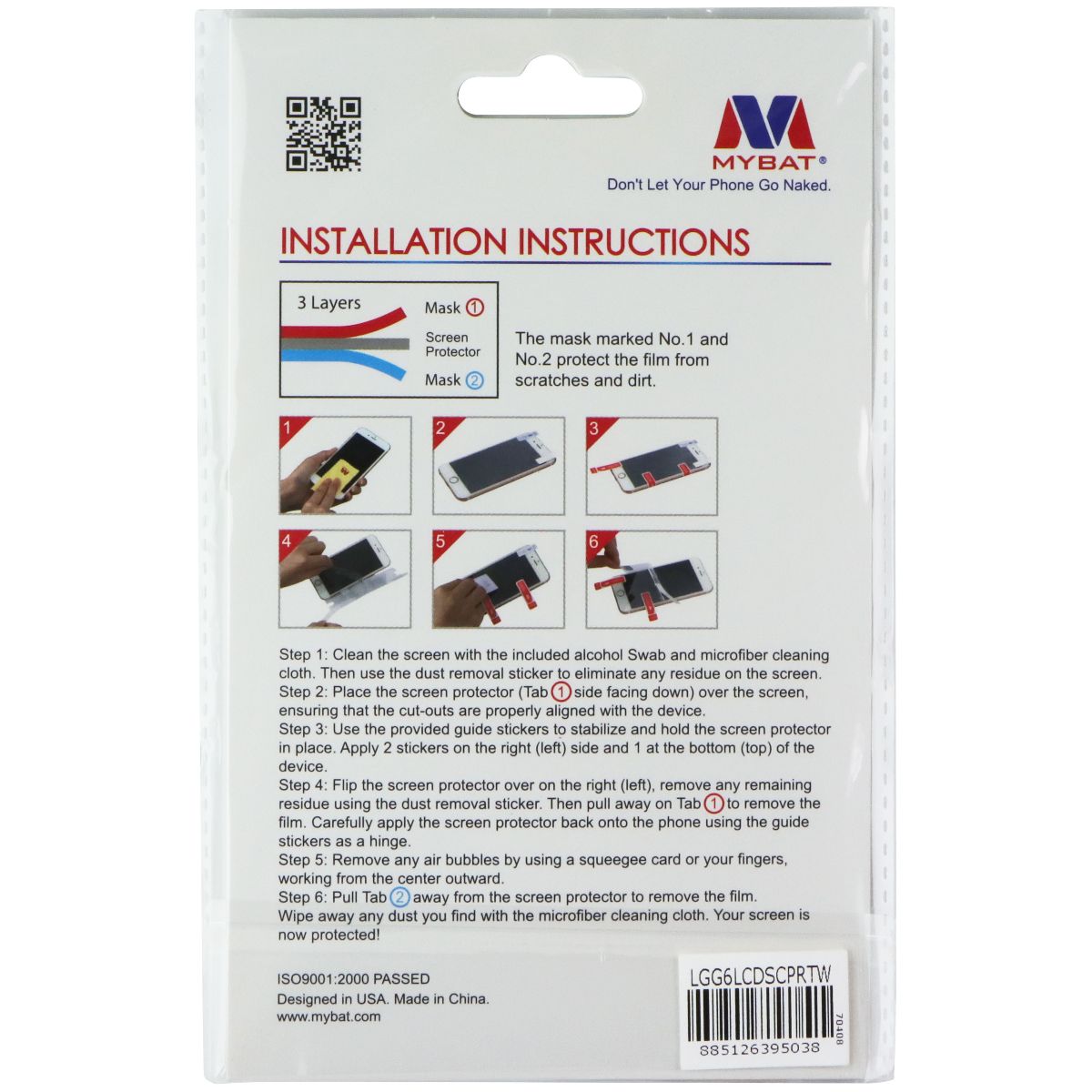 MyBat Clear Screen Protector for LG-H872 (G6) - 2 Pack - Clear Cell Phone - Screen Protectors MyBat - Simple Cell Bulk Wholesale Pricing - USA Seller