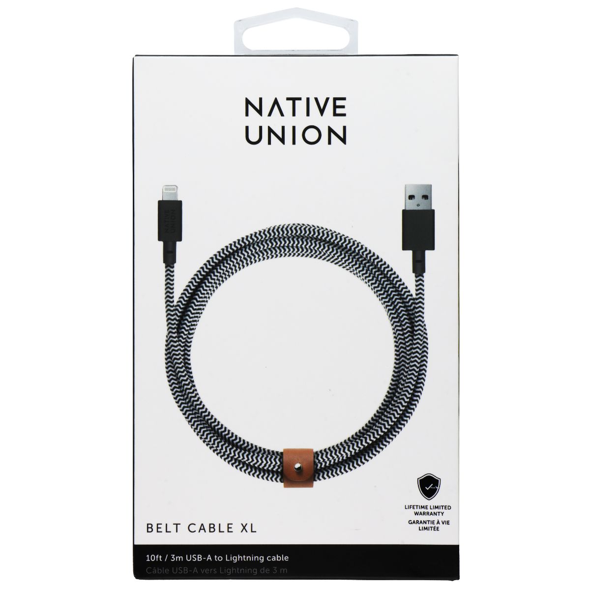 Native Union (BELT-L-ZEB-3-NP) USB-A to Lightning 10Ft Belt Cable XL - Zebra Cell Phone - Cables & Adapters Native Union - Simple Cell Bulk Wholesale Pricing - USA Seller