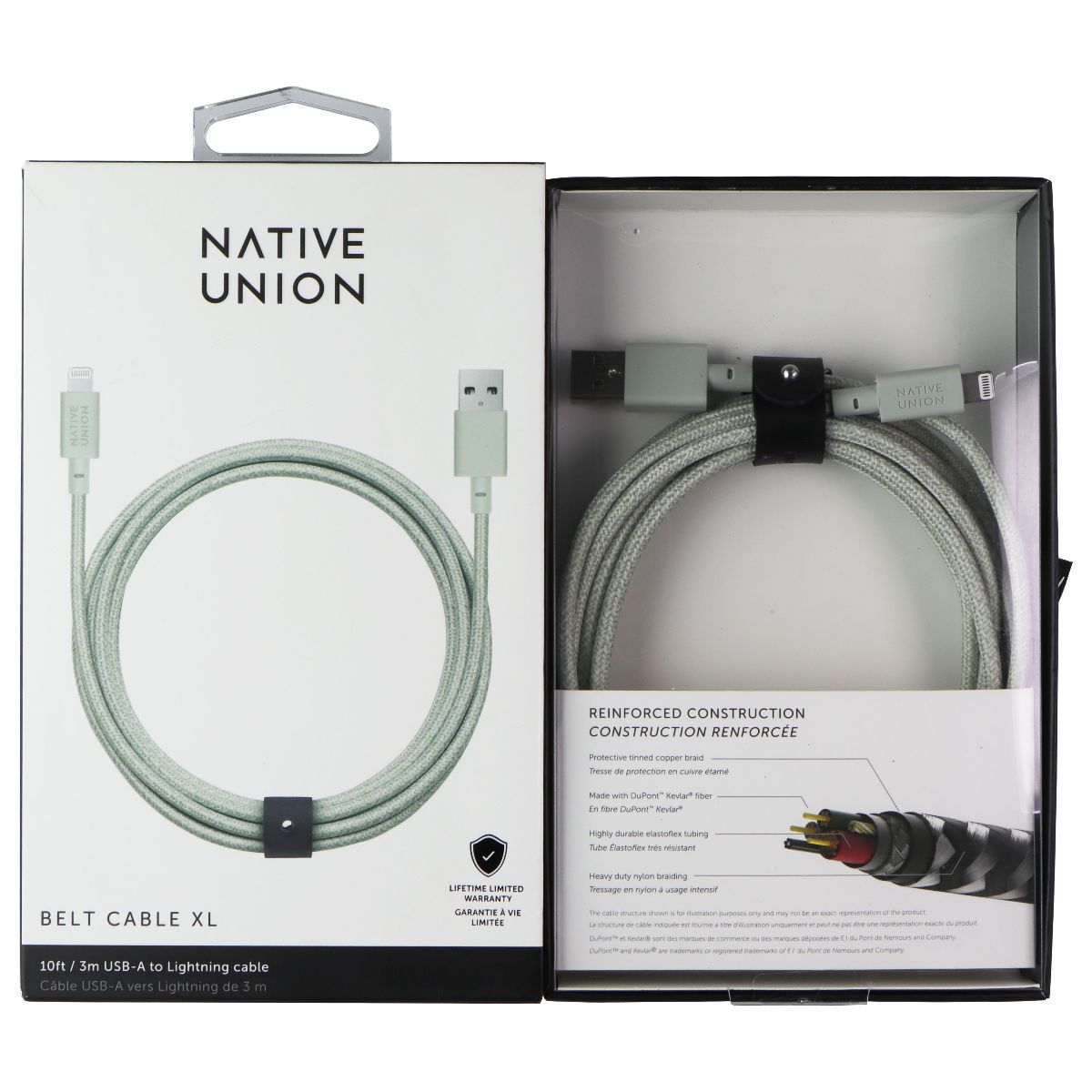 Native Union Belt Cable XL 10FT USB-A to Lightning 8-Pin - Green Cell Phone - Cables & Adapters Native Union - Simple Cell Bulk Wholesale Pricing - USA Seller