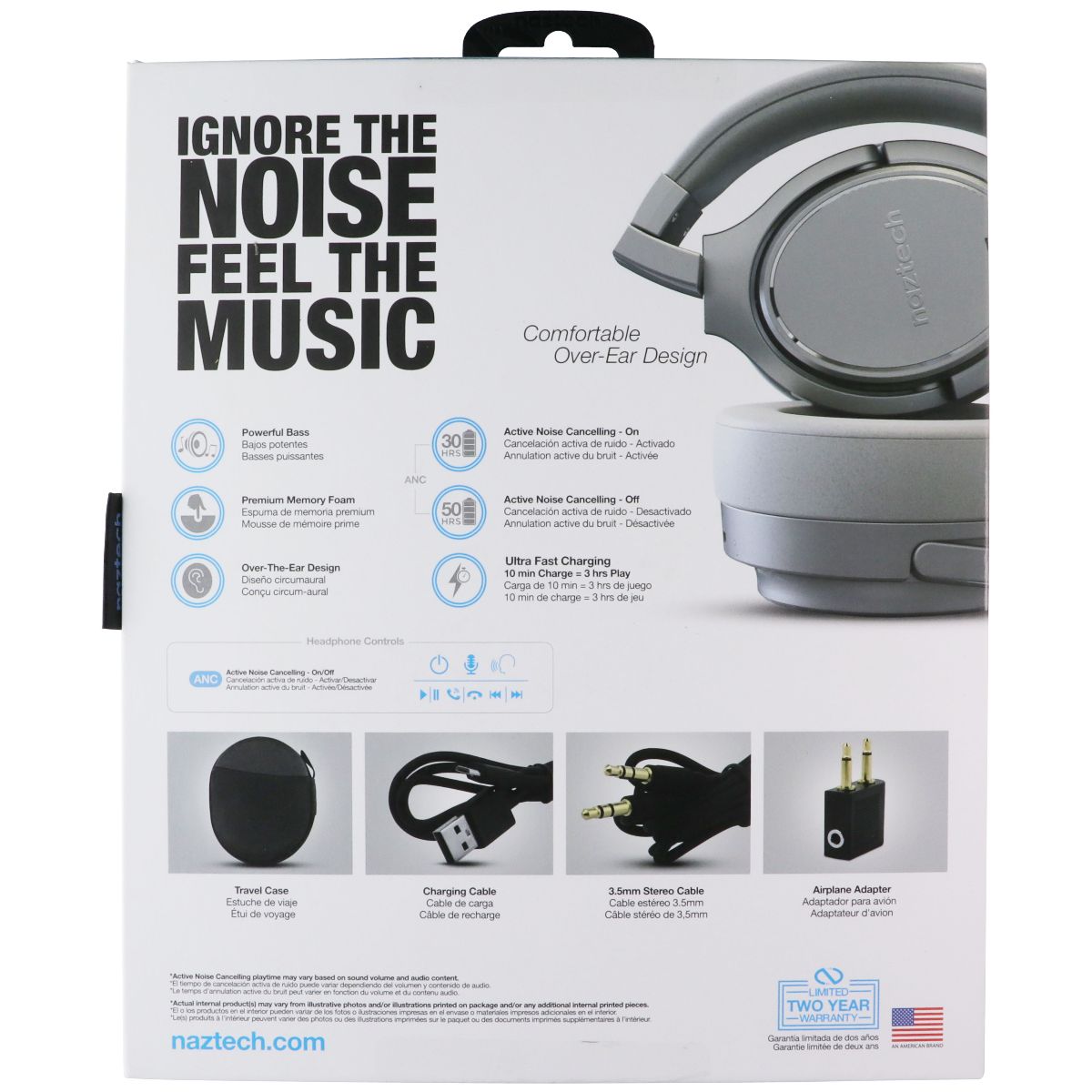 Naztech Driver ANC1000 Bluetooth Wireless Headphones - Silver
