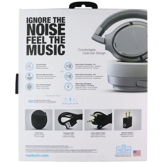 Naztech Driver ANC1000 Bluetooth Wireless Headphones - Silver Portable Audio - Headphones Naztech - Simple Cell Bulk Wholesale Pricing - USA Seller
