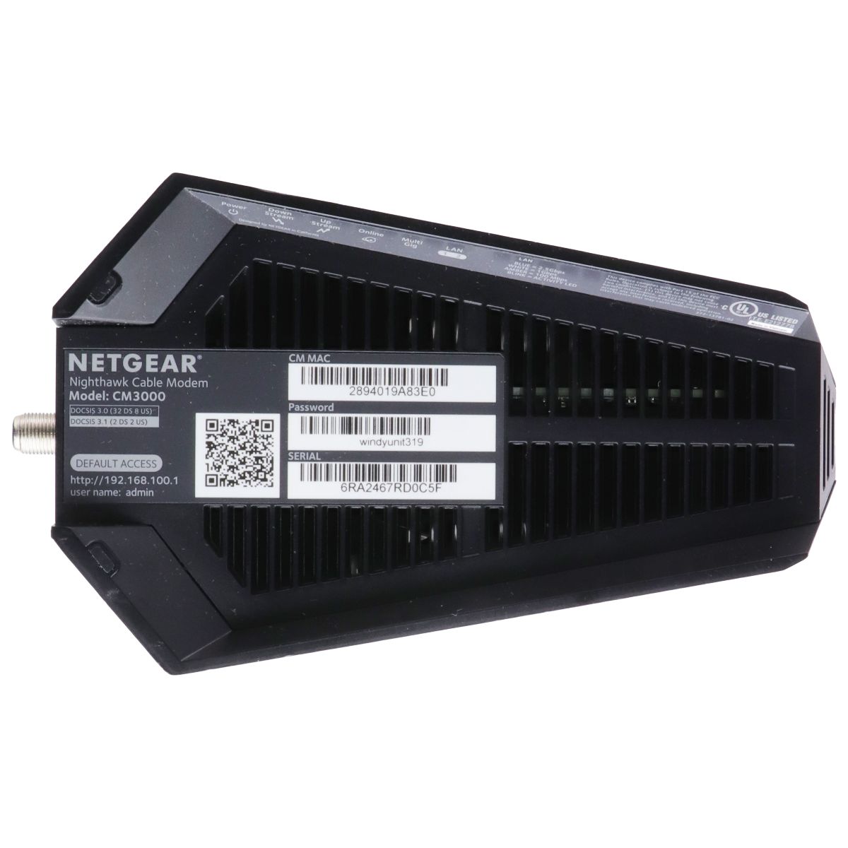 NetGear Nighthawk CM3000 2.5Gbps DOCSIS 3.1 Cable Modem - Black