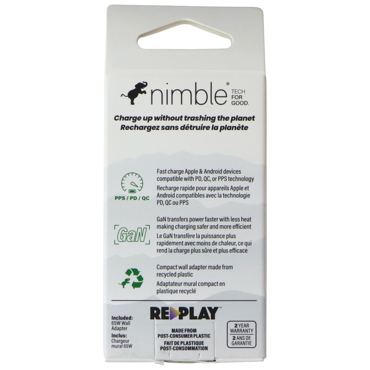 Nimble Wally Ultra 65 Ultra Slim Dual Port USB-C Wall Charger - White Cell Phone - Cables & Adapters Nimble - Simple Cell Bulk Wholesale Pricing - USA Seller