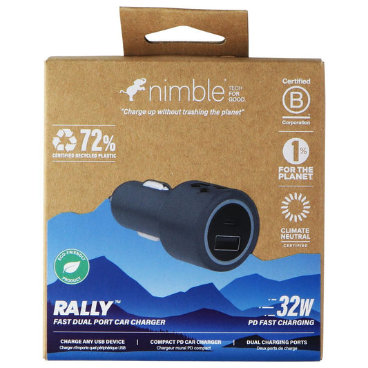 Nimble Rally Fast Dual Port Car Charger (32W) PD Fast Charging - Charcoal
