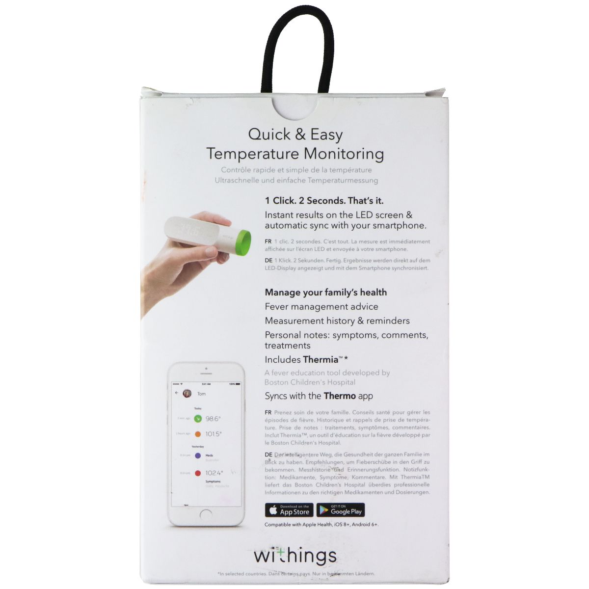 Withings Thermo Smart Temporal Thermometer for Children and Adults - White SCT01 Monitoring & Testing - Thermometers Withings - Simple Cell Bulk Wholesale Pricing - USA Seller