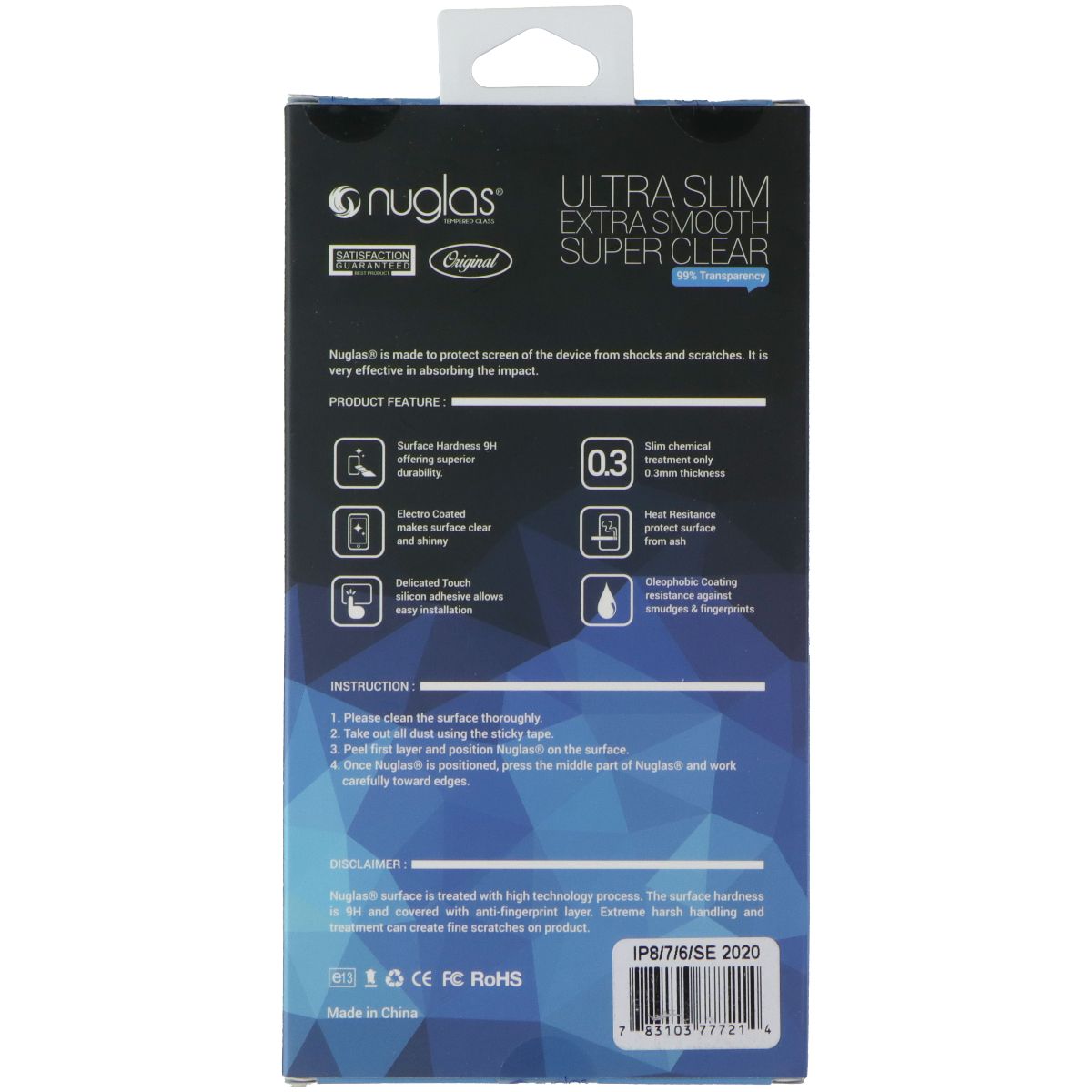 Nuglas Crystal Clear Tempered Glass for Apple iPhone 8/7/6S/6/SE 2020 - Clear Cell Phone - Screen Protectors Nuglas - Simple Cell Bulk Wholesale Pricing - USA Seller