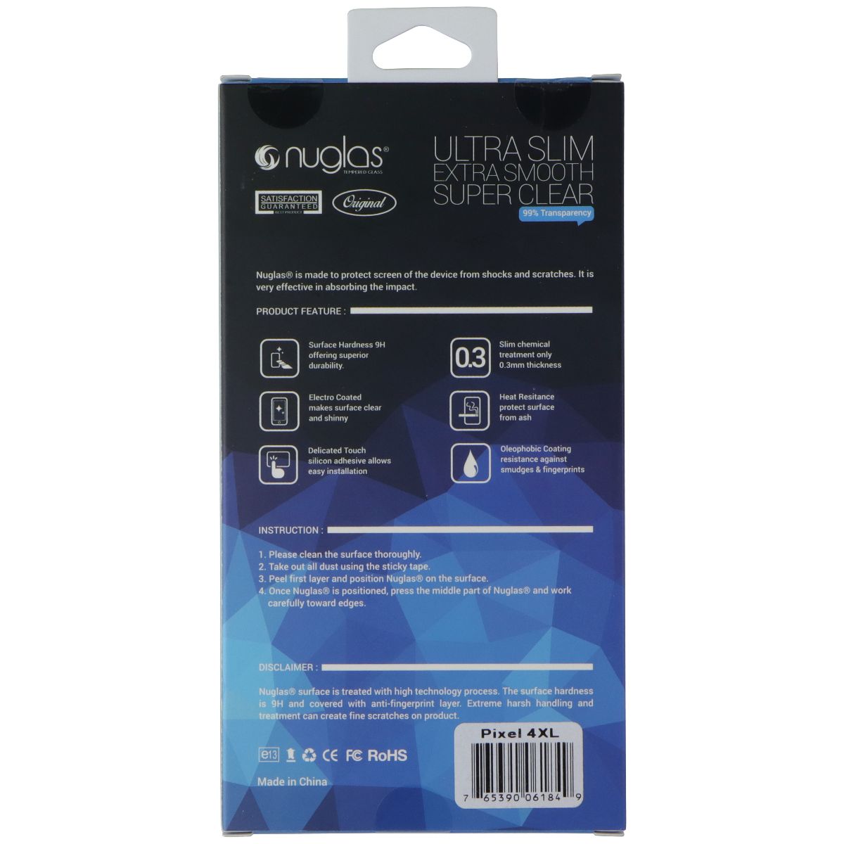 Nuglas Tempered Glass Screen Protector for Google Pixel 4 XL - Clear Cell Phone - Screen Protectors Nuglas - Simple Cell Bulk Wholesale Pricing - USA Seller