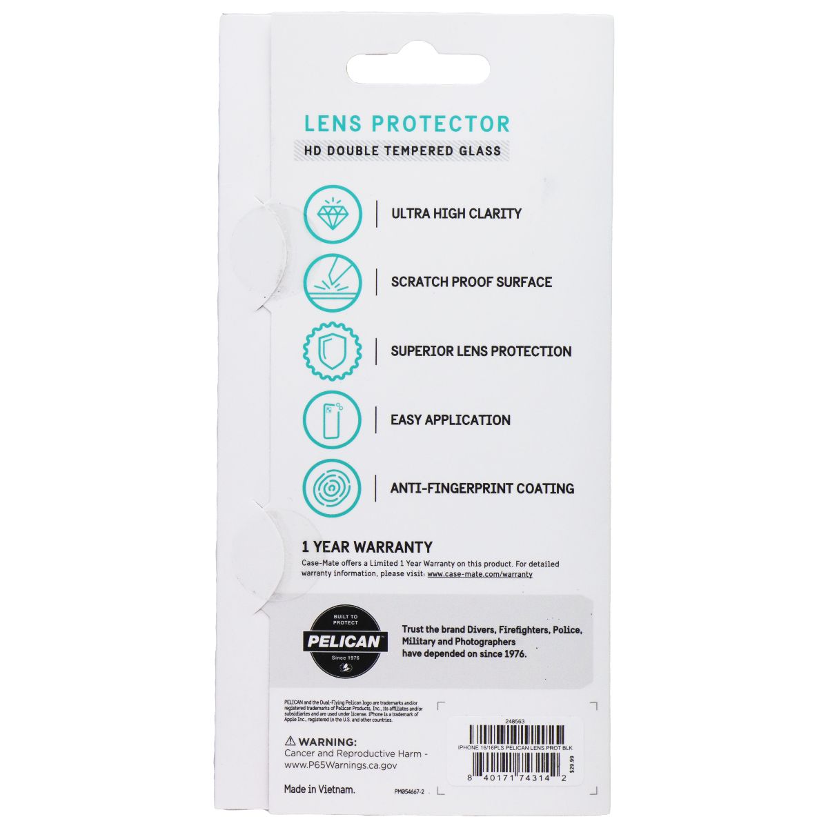 Pelican Aluminum Ring HD Lens Protectors for Apple iPhone 16/16 Plus Cell Phone - Screen Protectors Pelican - Simple Cell Bulk Wholesale Pricing - USA Seller