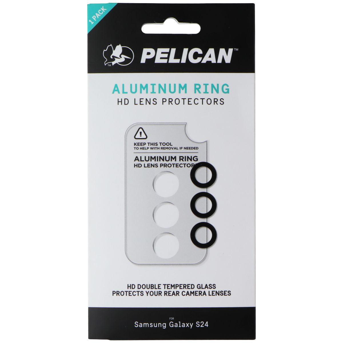 Pelican Aluminum Ring HD Lens Protectors for Samsung Galaxy S24 - Black Cell Phone - Screen Protectors Pelican - Simple Cell Bulk Wholesale Pricing - USA Seller