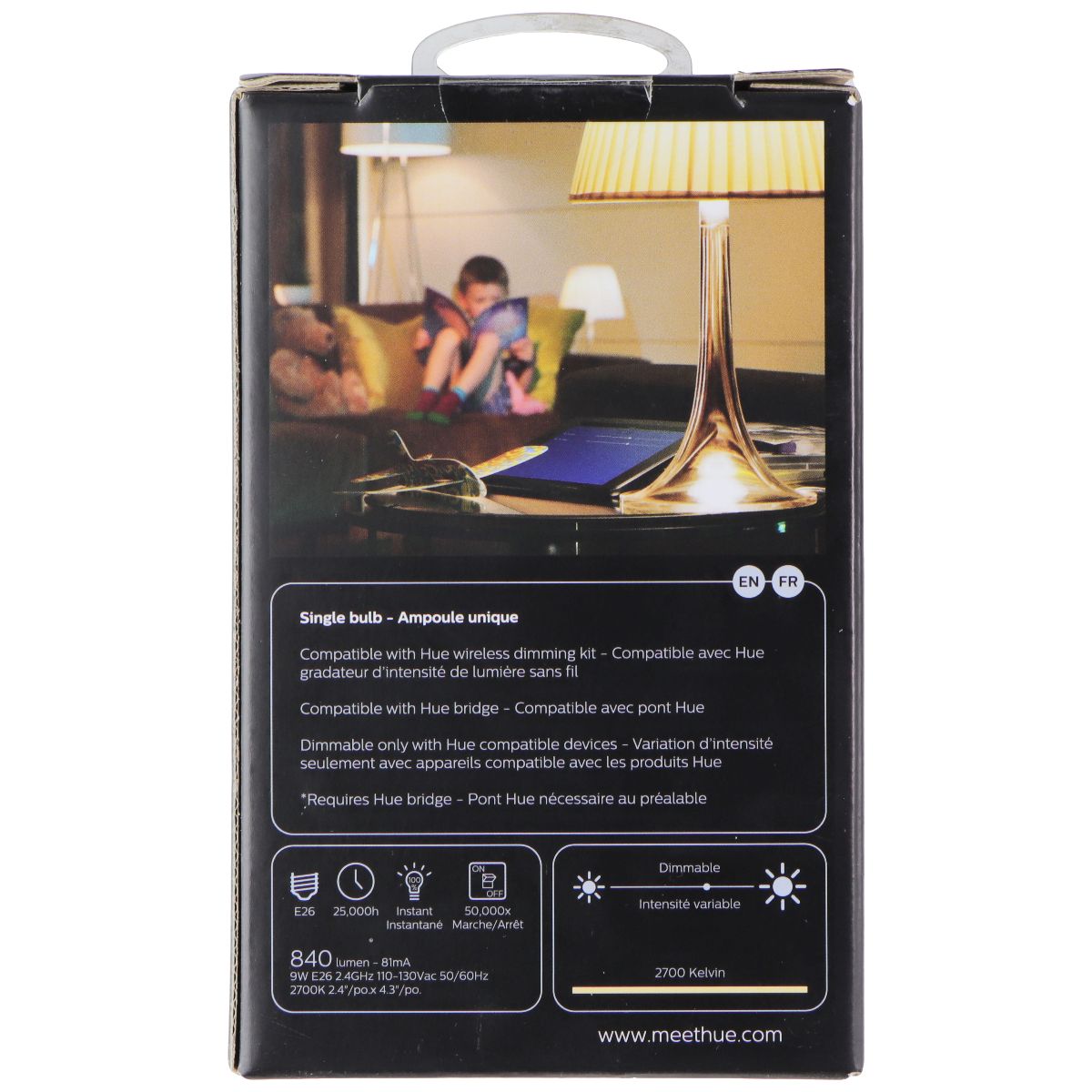 Philips (840 Lumens/9.5 Watts) A19 E26 Hue White Smart Bulb (9290011369A) Lamps, Lighting & Ceiling Fans - Light Bulbs Philips - Simple Cell Bulk Wholesale Pricing - USA Seller