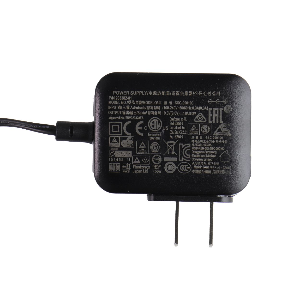 Plantronics Power Supply (SSC-090100) AC Adapter 9V/1A - Black Multipurpose Batteries & Power - Multipurpose AC to DC Adapters Plantronics - Simple Cell Bulk Wholesale Pricing - USA Seller