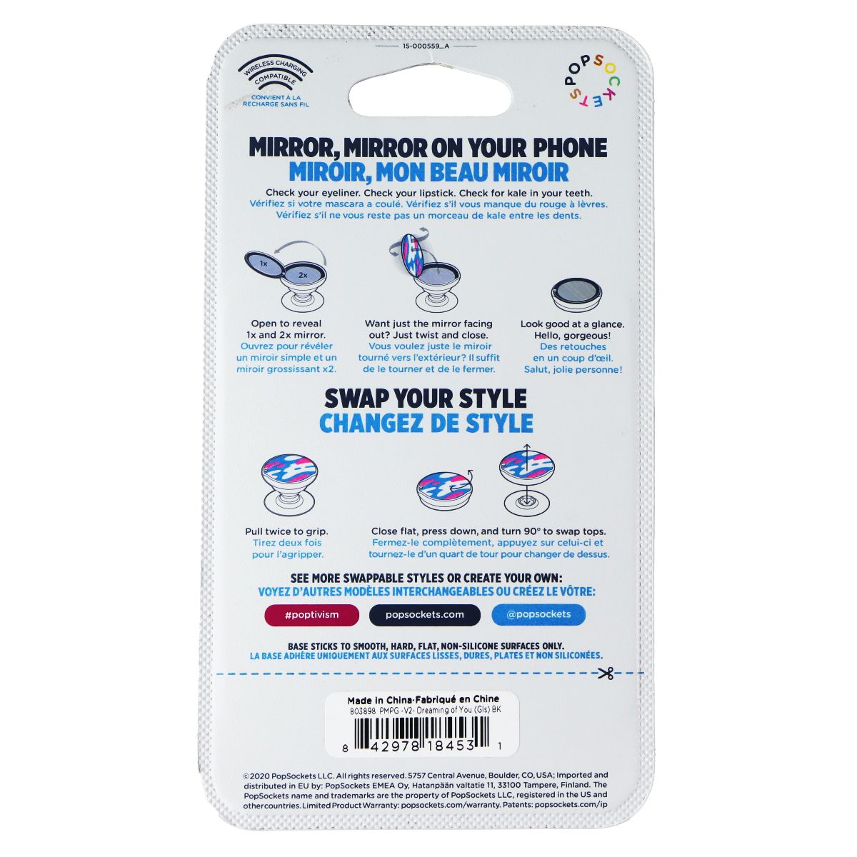 PopSockets PopGrip Mirror Stand and Grip with a Swappable Top - Dreaming of You Cell Phone - Mounts & Holders PopSockets - Simple Cell Bulk Wholesale Pricing - USA Seller