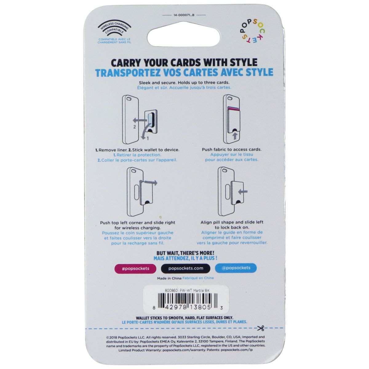 PopSockets PopWallet Series Phone Wallet for MagSafe - White Marble Cell Phone - Mounts & Holders PopSockets - Simple Cell Bulk Wholesale Pricing - USA Seller