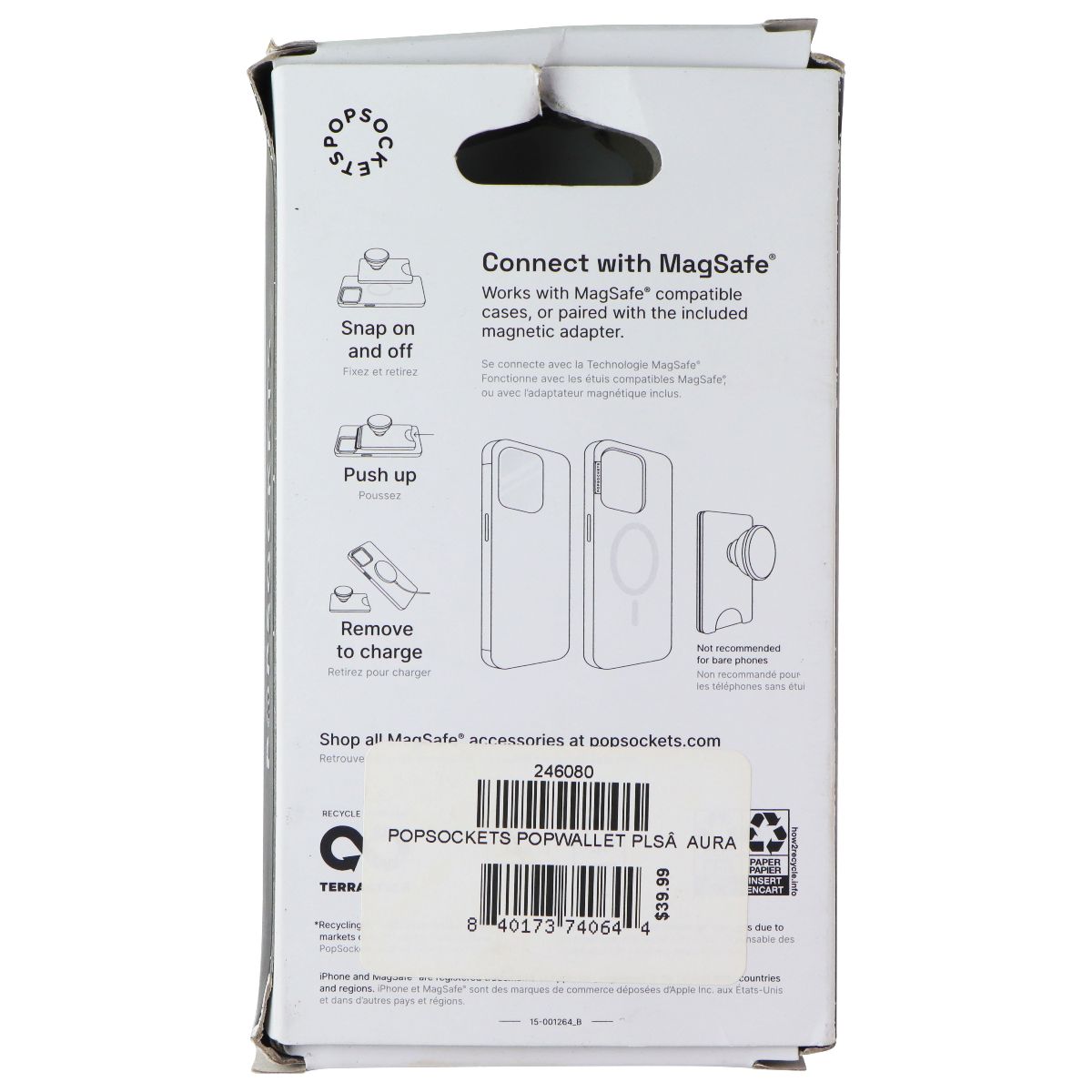 PopSockets Magnetic Phone Wallet+ with Adapter Ring for MagSafe - Aura (V1) Cell Phone - Mounts & Holders PopSockets - Simple Cell Bulk Wholesale Pricing - USA Seller