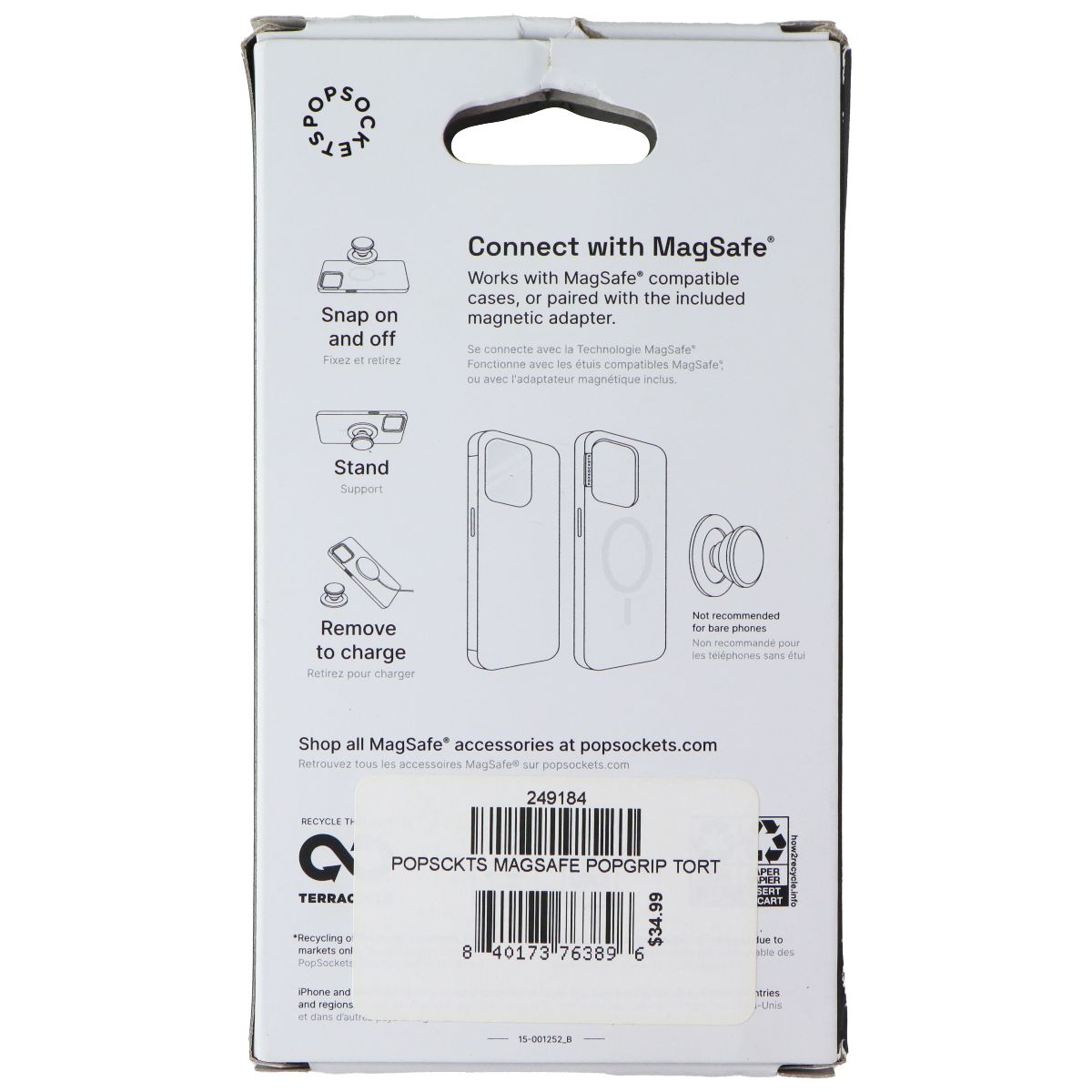 PopSockets Magnetic Grip and Stand for MagSafe - Tortoise Cell Phone - Mounts & Holders PopSockets - Simple Cell Bulk Wholesale Pricing - USA Seller