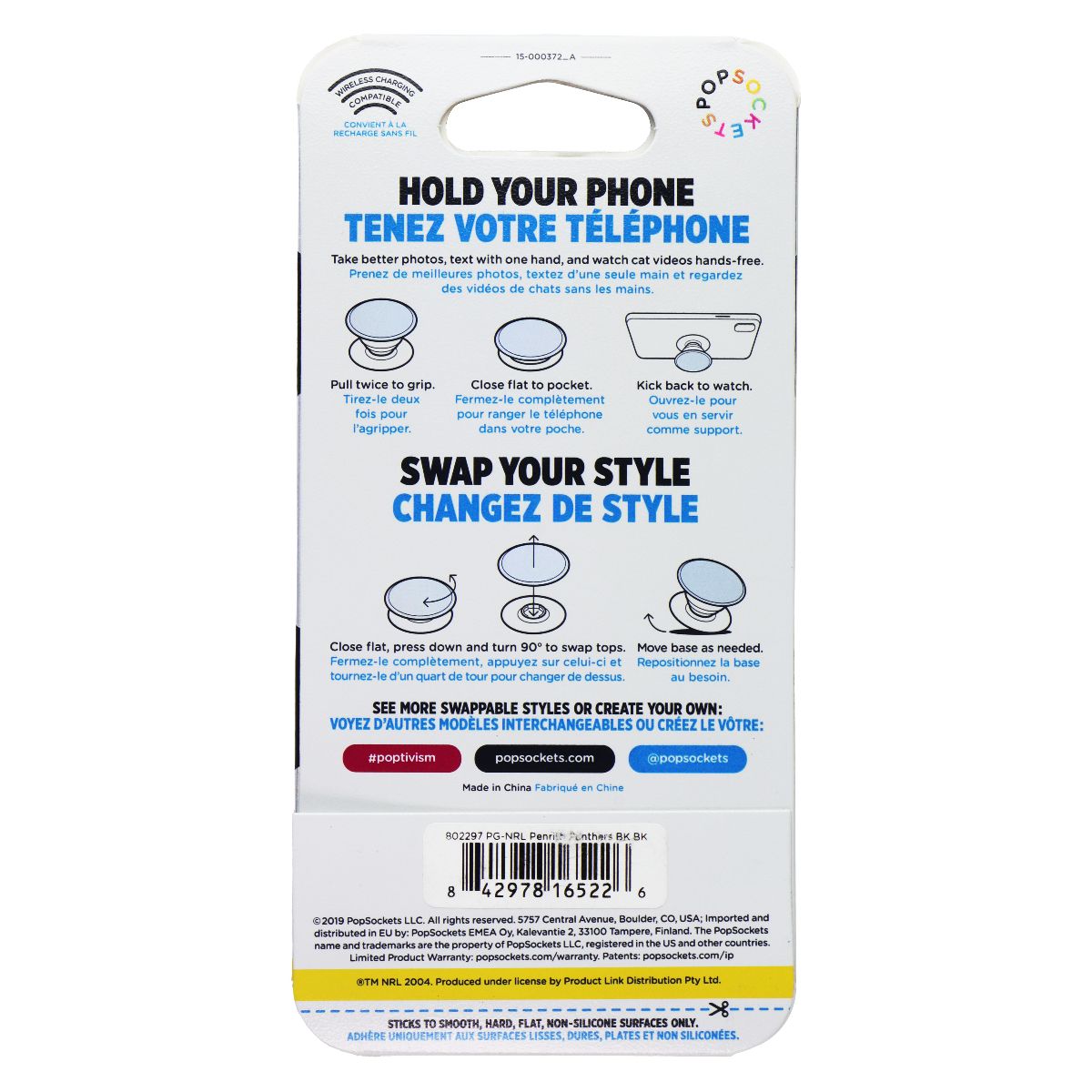 PopSockets PopGrip Expanding Stand Grip w/Swappable Top - NRL Penrith Panthers Cell Phone - Mounts & Holders PopSockets - Simple Cell Bulk Wholesale Pricing - USA Seller