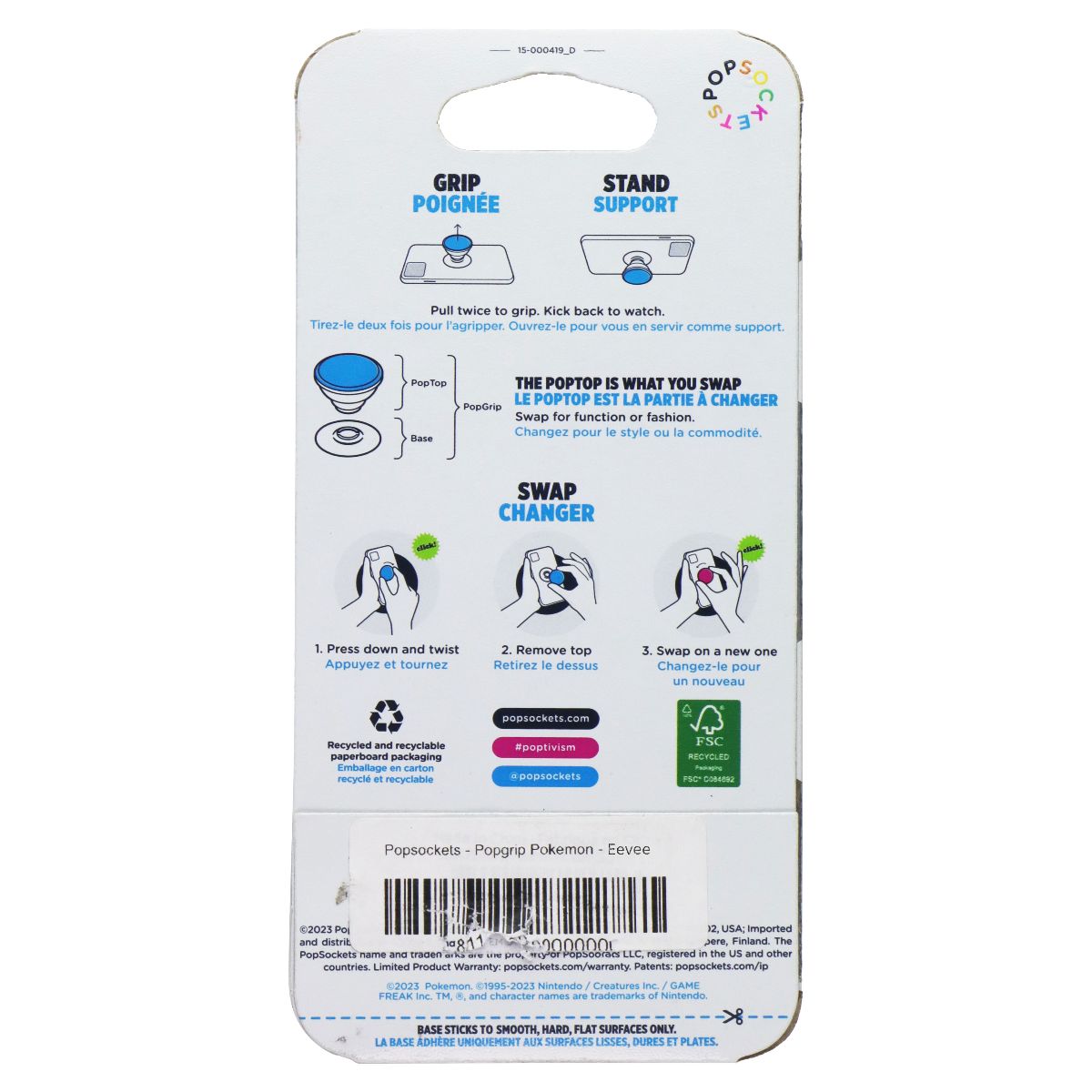 PopSockets PopGrip: Swappable Grip - Pokemon - Eevee Cell Phone - Mounts & Holders PopSockets - Simple Cell Bulk Wholesale Pricing - USA Seller