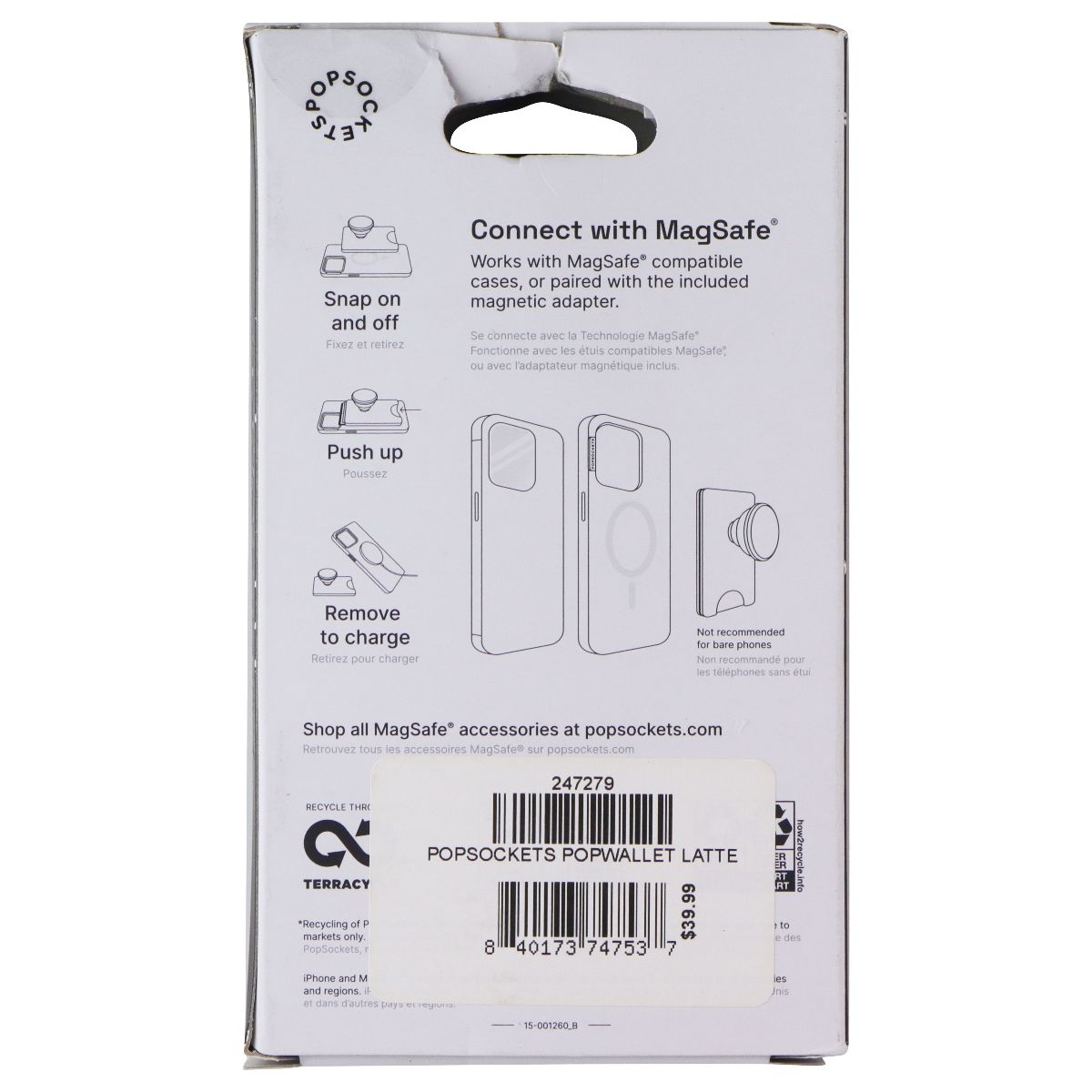 PopSockets Magnetic Phone Wallet+ w/Adapter Ring for MagSafe - Latte Cell Phone - Mounts & Holders PopSockets - Simple Cell Bulk Wholesale Pricing - USA Seller