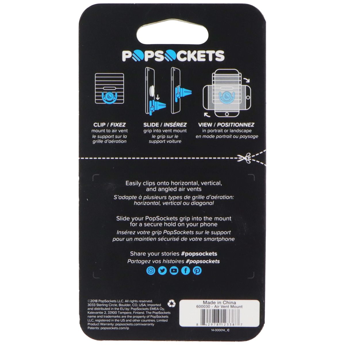 PopSockets Car Vent Mount for PopGrips - Black