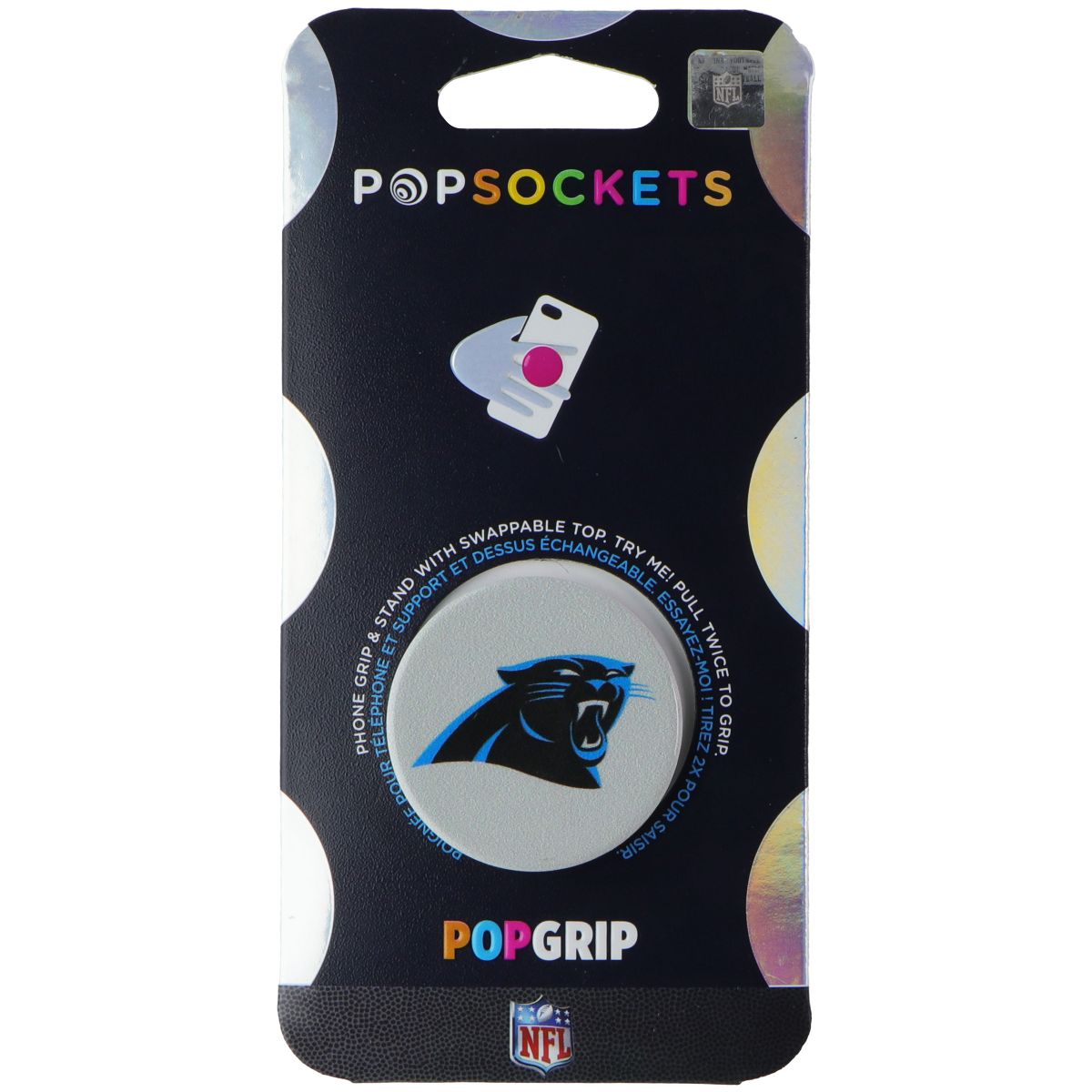 PopSockets PopGrip Expanding Stand and Grip w/Swappable Top - NFL Panthers Logo Cell Phone - Mounts & Holders PopSockets - Simple Cell Bulk Wholesale Pricing - USA Seller