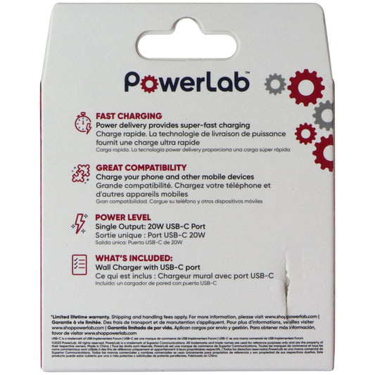 PowerLab 20W USB-C Wall Charger with Power Delivery - White Cell Phone - Chargers & Cradles PowerLab - Simple Cell Bulk Wholesale Pricing - USA Seller