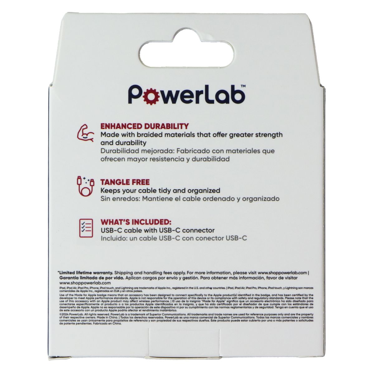 PowerLab 6FT Braided USB-C to USB-C Charge-Sync Cable - White Cell Phone - Cables & Adapters PowerLab - Simple Cell Bulk Wholesale Pricing - USA Seller