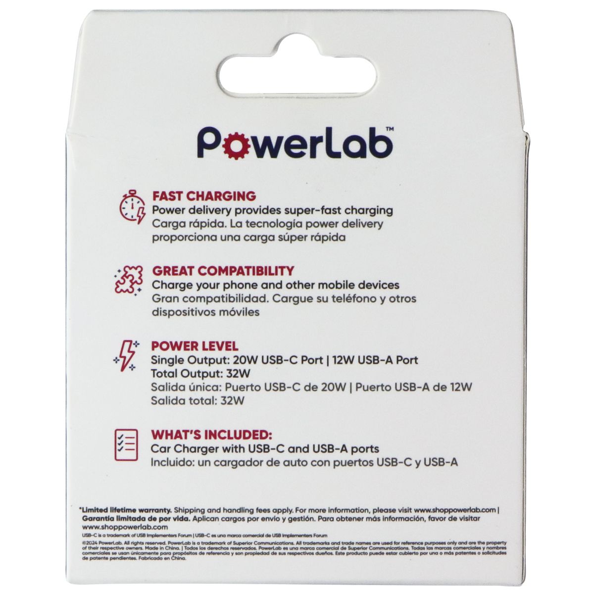 PowerLab 32W USB-C / USB-A Car Charger with Power Delivery - Black Cell Phone - Chargers & Cradles PowerLab - Simple Cell Bulk Wholesale Pricing - USA Seller